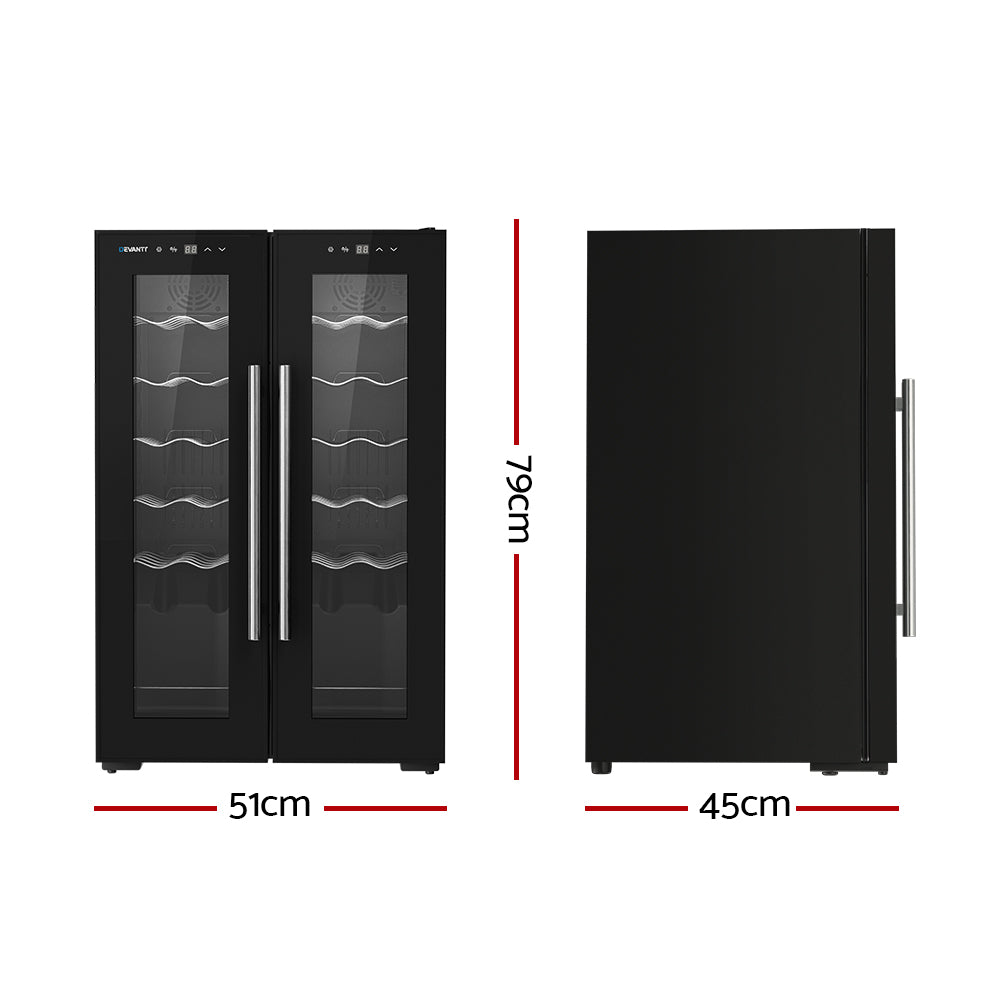 Devanti Wine Cooler Fridge Compressor Dual Zone Cellar Chiller Home 24 Bottles-Appliances &gt; Kitchen Appliances-PEROZ Accessories