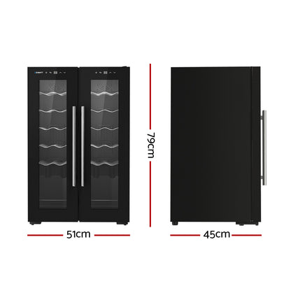 Devanti Wine Cooler Fridge Compressor Dual Zone Cellar Chiller Home 24 Bottles-Appliances &gt; Kitchen Appliances-PEROZ Accessories