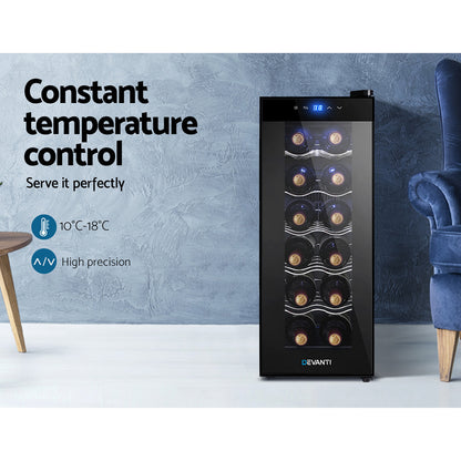 Devanti Wine Cooler 12 Bottle Thermoelectric Fridge Storage Chiller-Appliances &gt; Fridges-PEROZ Accessories