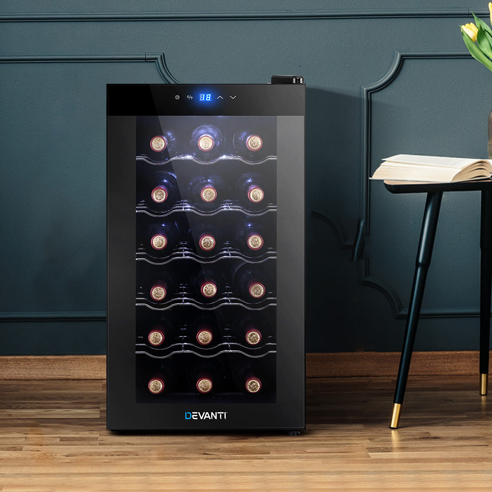 Devanti Wine Cooler 18 Bottles Glass Door Beverage Cooler Thermoelectric Fridge Black-Appliances &gt; Fridges-PEROZ Accessories