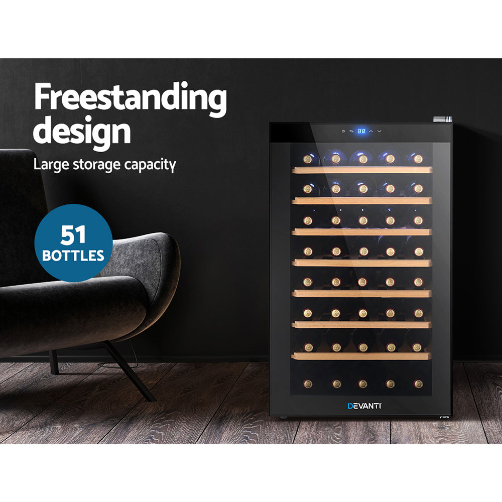 Devanti Wine Cooler Compressor Fridge Chiller Storage Cellar 51 Bottle Black-Appliances &gt; Fridges-PEROZ Accessories