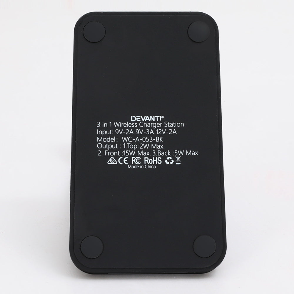 Devanti 3 in 1 Wireless Charger Dock 15W Fast Charging Stand-Chargers-PEROZ Accessories
