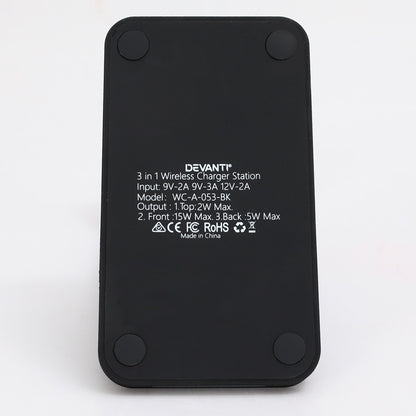 Devanti 3 in 1 Wireless Charger Dock 15W Fast Charging Stand-Chargers-PEROZ Accessories