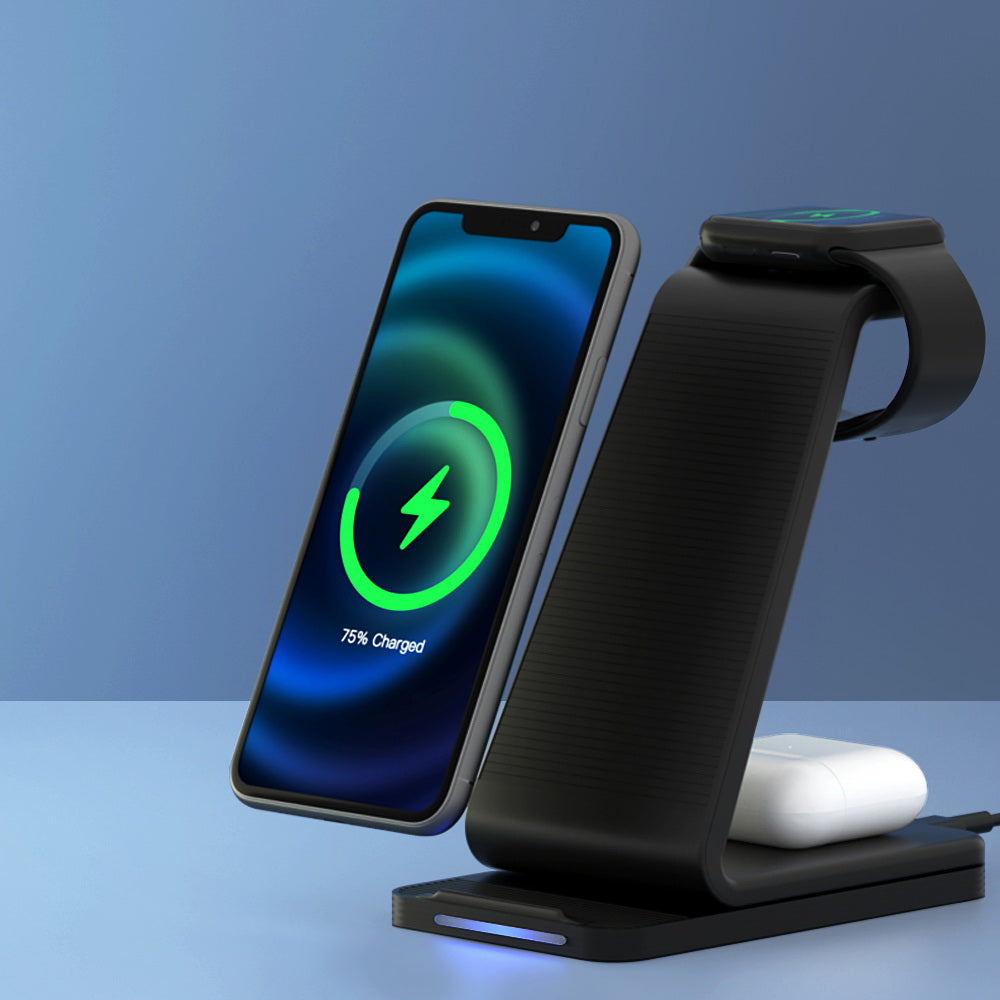Devanti 3 in 1 Wireless Charger Dock 15W Fast Charging Stand-Chargers-PEROZ Accessories