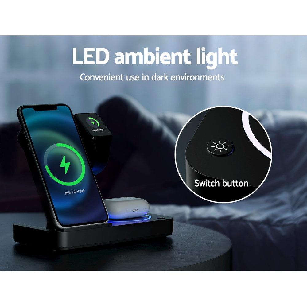 Devanti 4-in-1 Wireless Charger Station Fast Charging for Phone Black-Chargers-PEROZ Accessories