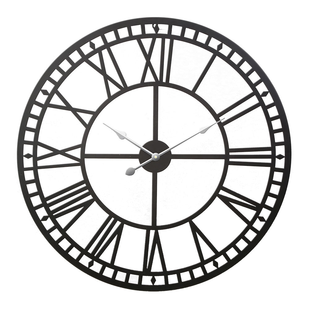 Artiss 60CM Large Wall Clock Roman Numerals Round Metal Luxury Home Decor Black-Home &amp; Garden &gt; DIY - Peroz Australia - Image - 1