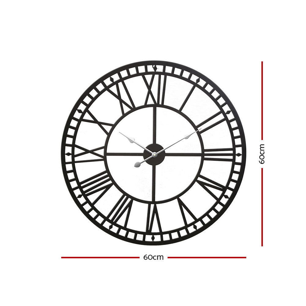 Artiss 60CM Large Wall Clock Roman Numerals Round Metal Luxury Home Decor Black-Home &amp; Garden &gt; DIY - Peroz Australia - Image - 2
