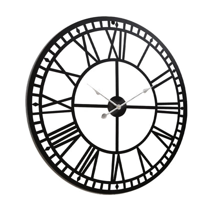 Artiss 60CM Large Wall Clock Roman Numerals Round Metal Luxury Home Decor Black-Home &amp; Garden &gt; DIY - Peroz Australia - Image - 3