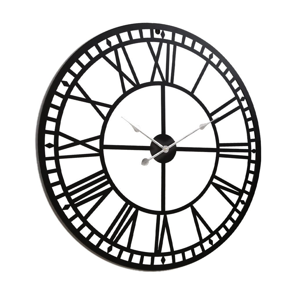 Artiss 80CM Large Wall Clock Roman Numerals Round Metal Luxury Home Decor Black-Wall Clocks - Peroz Australia - Image - 4
