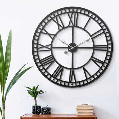 Artiss 80CM Large Wall Clock Roman Numerals Round Metal Luxury Home Decor Black-Wall Clocks - Peroz Australia - Image - 1