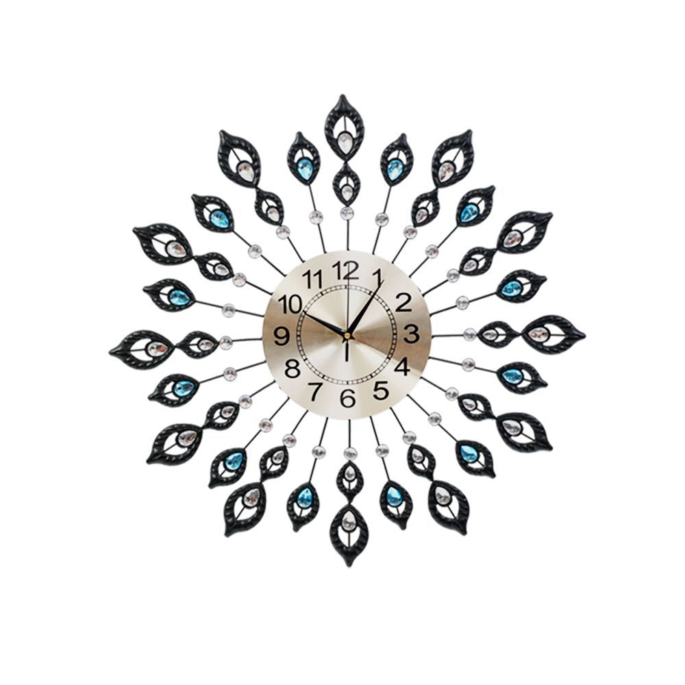 Artiss 60CM Peacock Wall Clock Large 3D Modern Crystal Luxury Round Wall Clocks Home Decor Black-Home &amp; Garden &gt; DIY - Peroz Australia - Image - 1