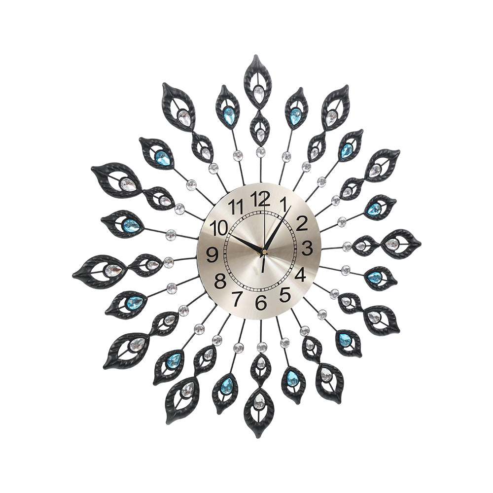 Artiss 60CM Peacock Wall Clock Large 3D Modern Crystal Luxury Round Wall Clocks Home Decor Black-Home &amp; Garden &gt; DIY - Peroz Australia - Image - 3