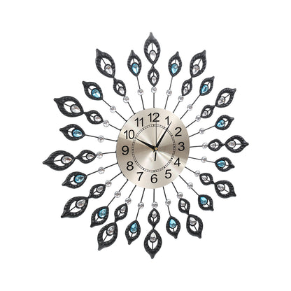 Artiss 60CM Peacock Wall Clock Large 3D Modern Crystal Luxury Round Wall Clocks Home Decor Black-Home &amp; Garden &gt; DIY - Peroz Australia - Image - 3