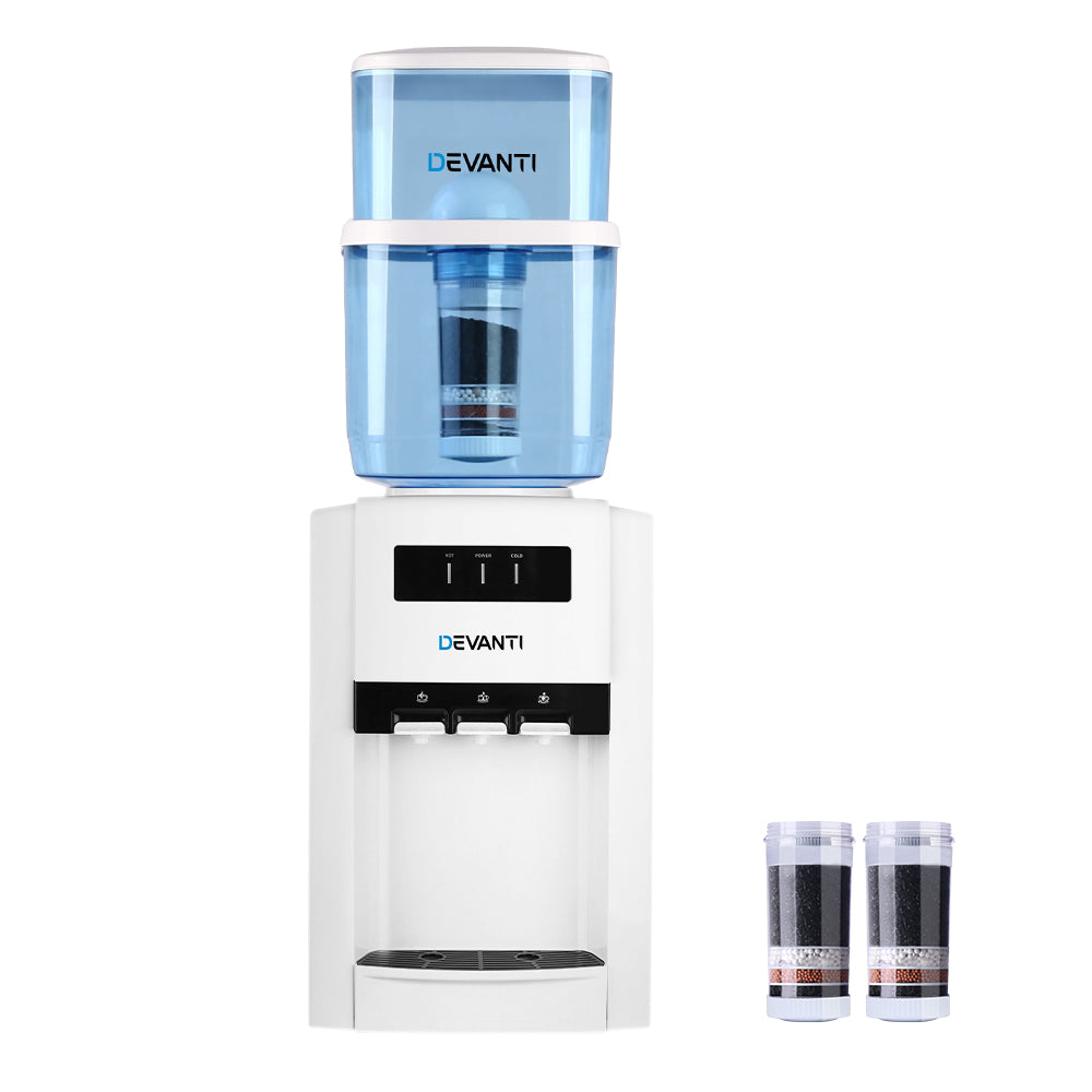 Devanti 22L Bench Top Water Cooler Dispenser Purifier Hot Cold Three Tap with 2 Replacement Filters-Appliances &gt; Kitchen Appliances-PEROZ Accessories