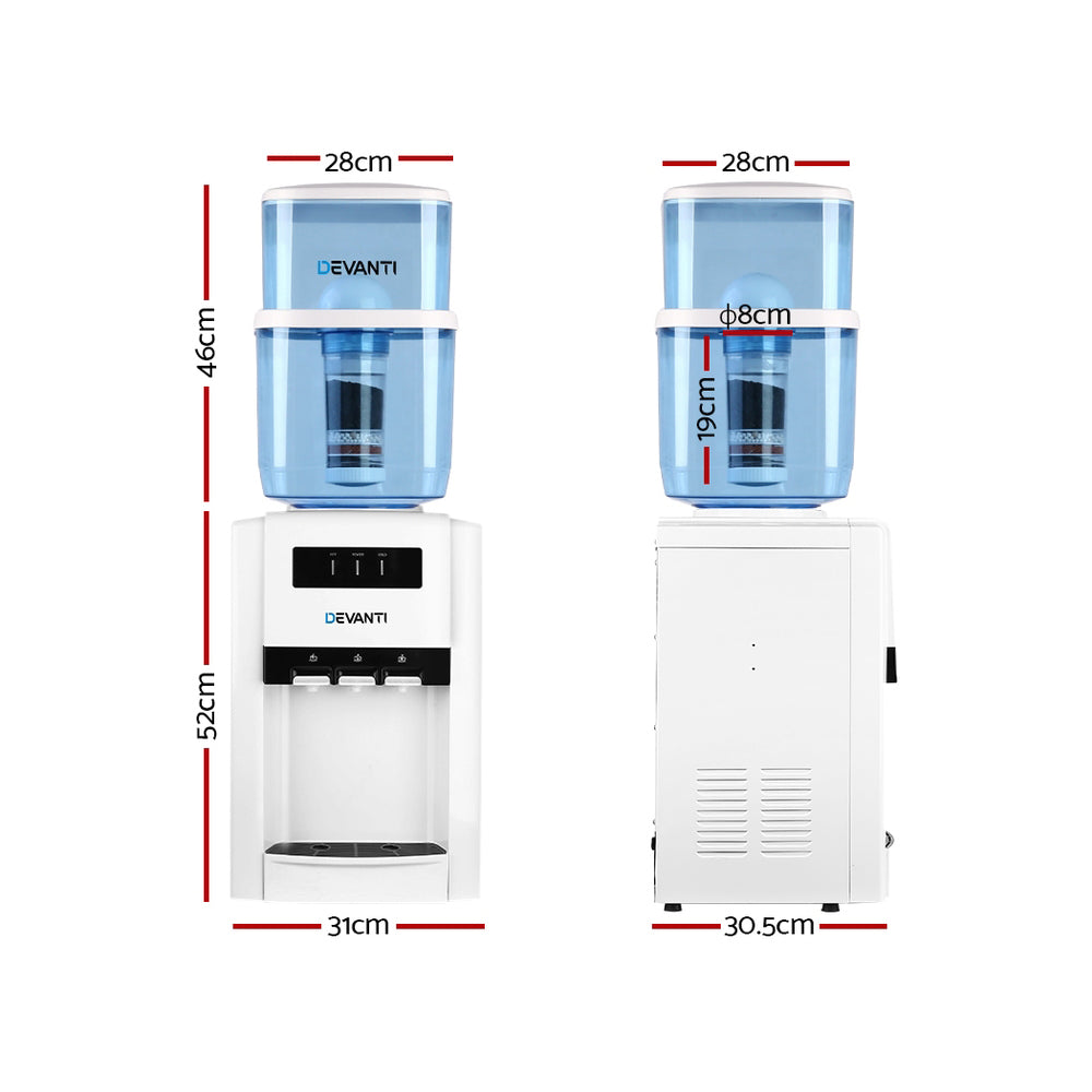 Devanti 22L Bench Top Water Cooler Dispenser Filter Purifier Hot Cold Room Temperature Three Taps-Appliances &gt; Kitchen Appliances-PEROZ Accessories