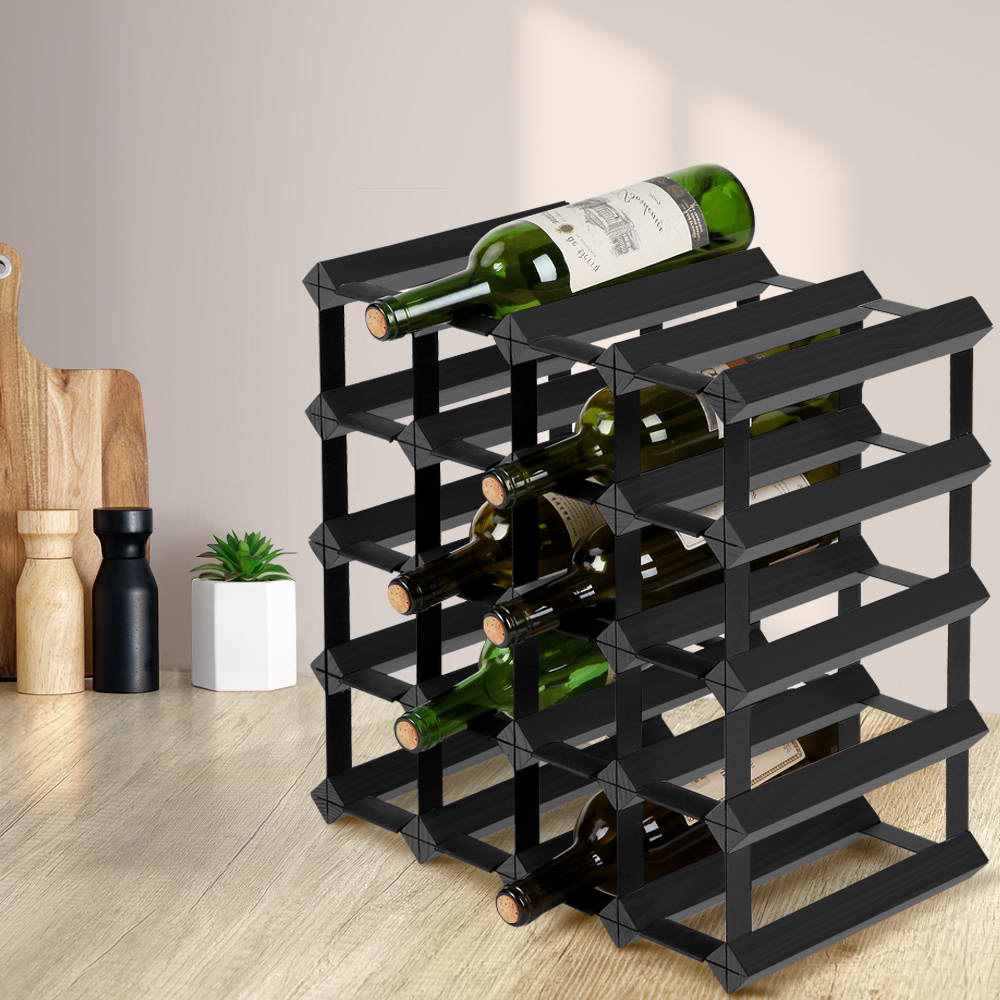 Artiss 20 Bottle Timber Wine Rack Wooden Storage Wall Racks Holders Cellar Black-Home &amp; Garden &gt; Storage - Peroz Australia - Image - 1
