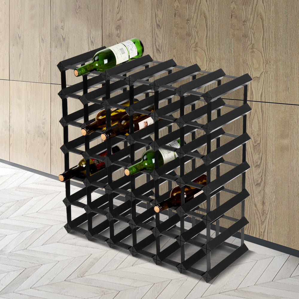 Artiss 42 Bottles Timber Wine Rack Storage Wooden Racks Black-Home &amp; Garden &gt; Storage - Peroz Australia - Image - 1