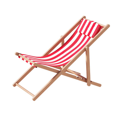 Gardeon Outdoor Deck Chair Wooden Sun Lounge Folding Beach Patio Furniture Red-Sun Lounges-PEROZ Accessories