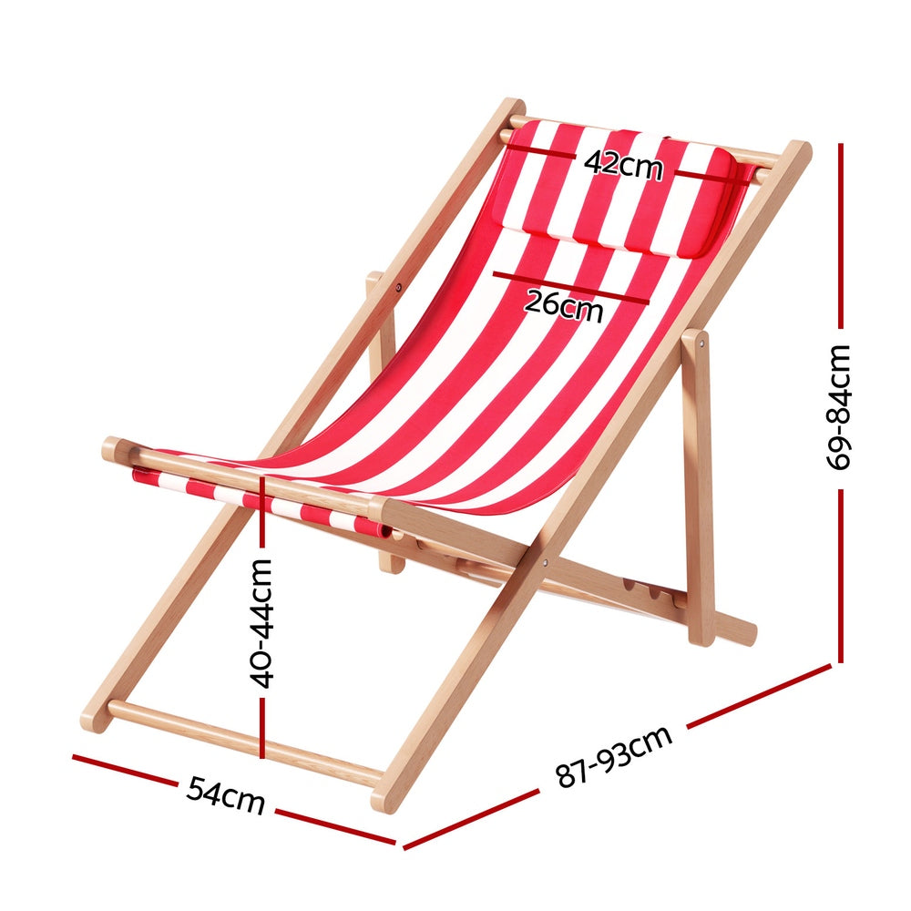 Gardeon Outdoor Deck Chair Wooden Sun Lounge Folding Beach Patio Furniture Red-Sun Lounges-PEROZ Accessories