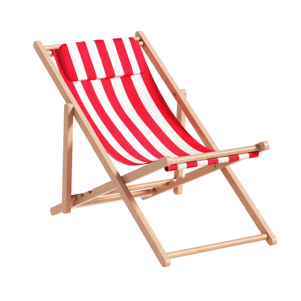 Gardeon Outdoor Deck Chair Wooden Sun Lounge Folding Beach Patio Furniture Red-Sun Lounges-PEROZ Accessories