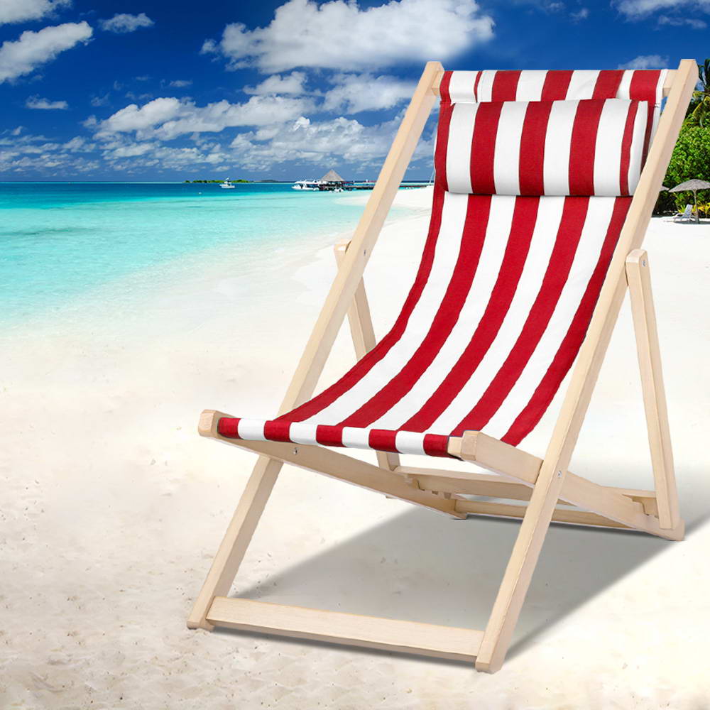 Gardeon Outdoor Deck Chair Wooden Sun Lounge Folding Beach Patio Furniture Red-Sun Lounges-PEROZ Accessories