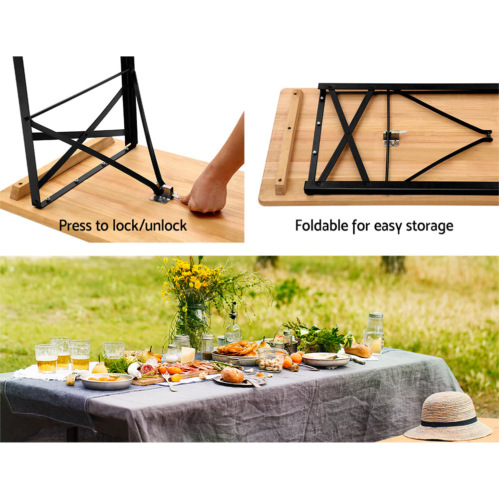 Gardeon Wooden Outdoor Foldable Bench Set - Natural-Furniture &gt; Outdoor-PEROZ Accessories