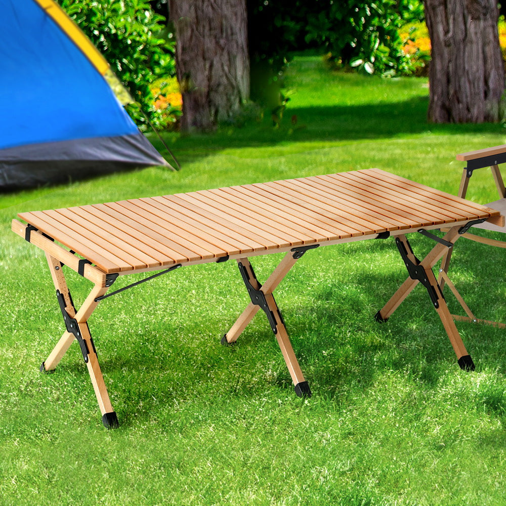 Gardeon Outdoor Furniture Wooden Egg Roll Picnic Table Camping Desk 120CM-Furniture &gt; Outdoor-PEROZ Accessories