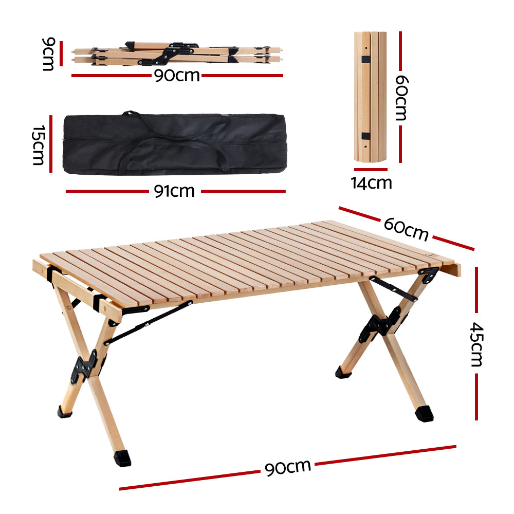Gardeon Outdoor Furniture Wooden Egg Roll Picnic Table Camping Desk 90CM-Furniture &gt; Outdoor-PEROZ Accessories