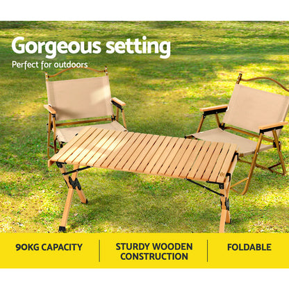Gardeon Outdoor Furniture Wooden Egg Roll Picnic Table Camping Desk 90CM-Furniture &gt; Outdoor-PEROZ Accessories