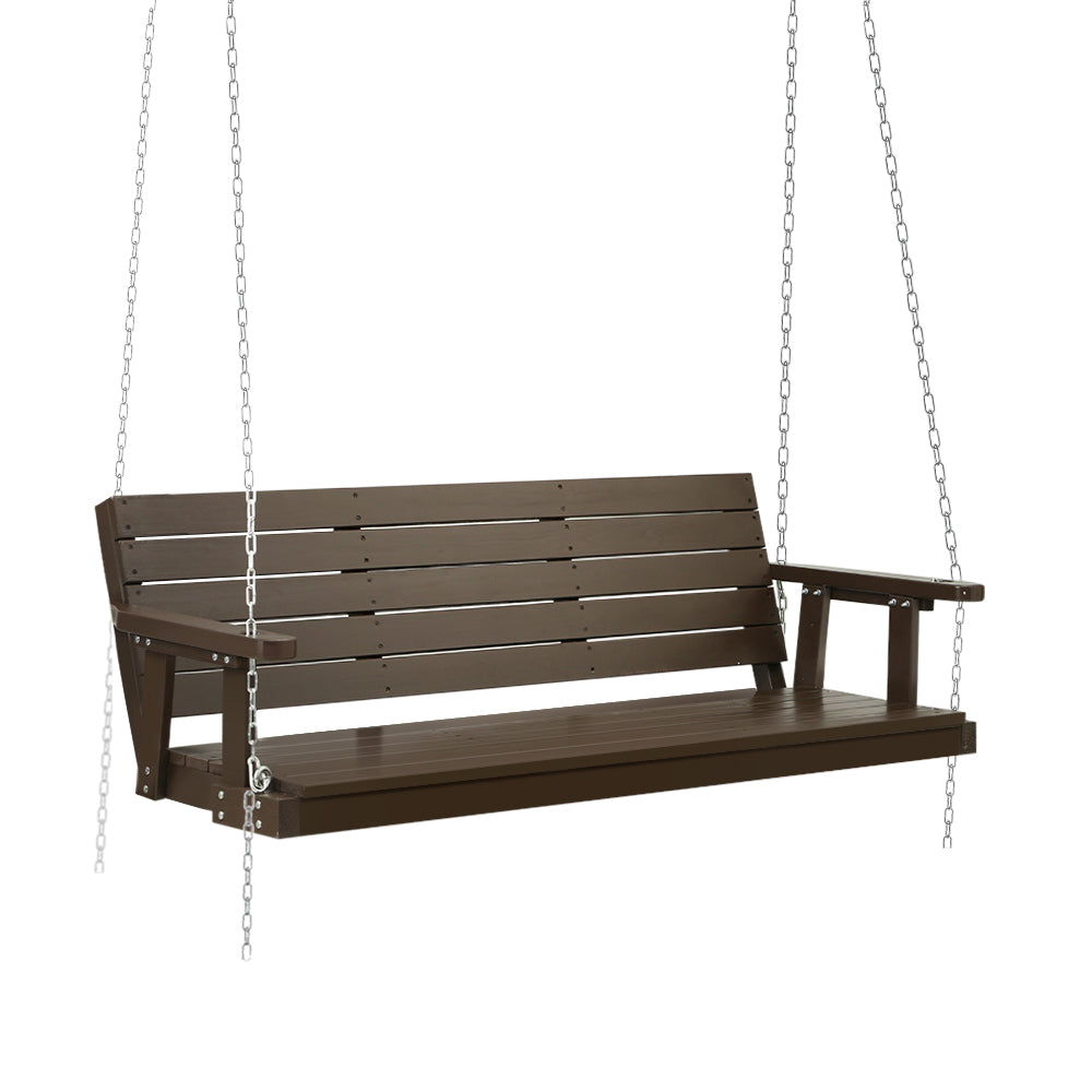 Gardeon Porch Swing Chair with Chain Outdoor Furniture 3 Seater Bench Wooden Brown-Furniture &gt; Outdoor-PEROZ Accessories