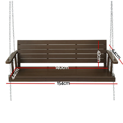 Gardeon Porch Swing Chair with Chain Outdoor Furniture 3 Seater Bench Wooden Brown-Furniture &gt; Outdoor-PEROZ Accessories