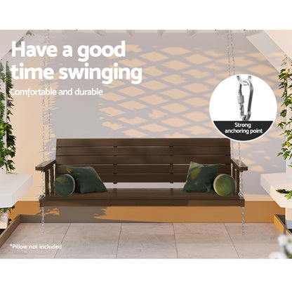 Gardeon Porch Swing Chair with Chain Outdoor Furniture 3 Seater Bench Wooden Brown-Furniture &gt; Outdoor-PEROZ Accessories