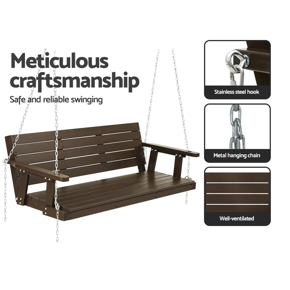 Gardeon Porch Swing Chair with Chain Outdoor Furniture 3 Seater Bench Wooden Brown-Furniture &gt; Outdoor-PEROZ Accessories