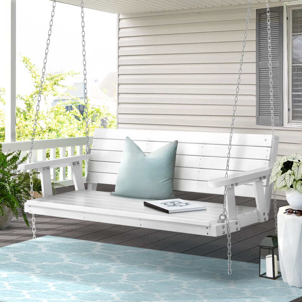 Gardeon Porch Swing Chair with Chain Outdoor Furniture 3 Seater Bench Wooden White-Furniture &gt; Outdoor-PEROZ Accessories