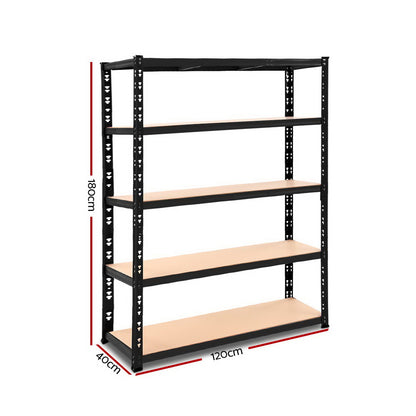 Giantz 1.8M Warehouse Racking Shelving Storage Shelf Garage Shelves Rack Steel Black-Home &amp; Garden &gt; Storage-PEROZ Accessories
