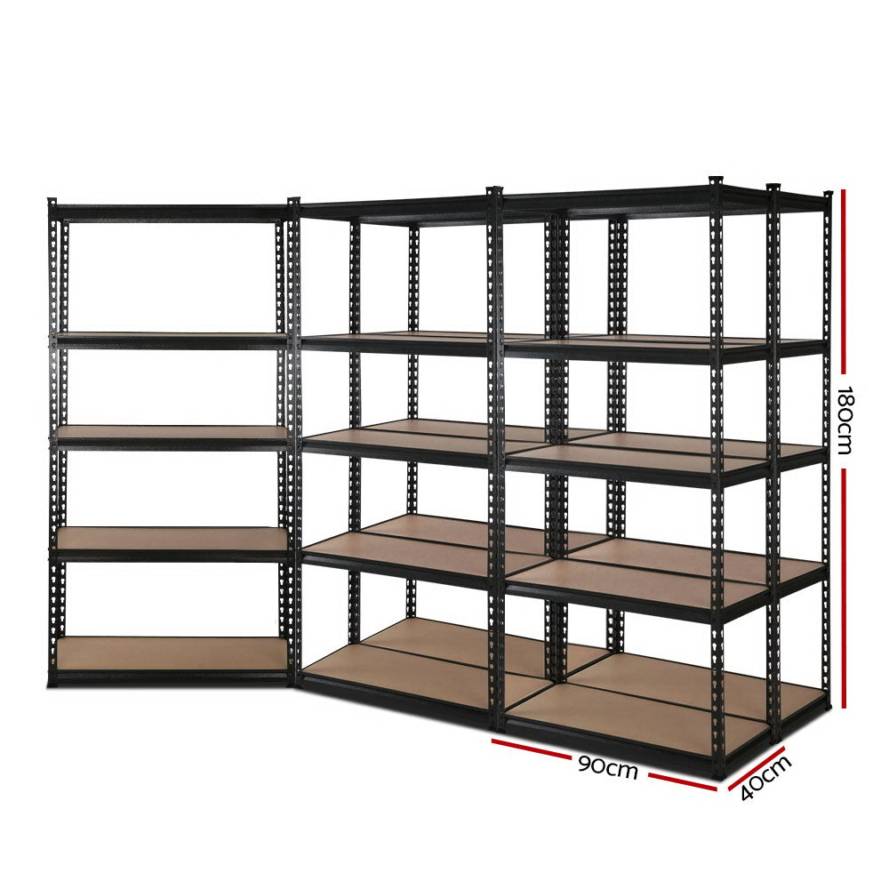 5x1.8M 5-Shelves Steel Warehouse Shelving Racking Garage Storage Rack Black-Home &amp; Garden &gt; Storage-PEROZ Accessories