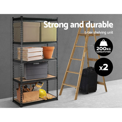 2x1.8M 5-Shelves Steel Warehouse Shelving Racking Garage Storage Rack Grey-Home &amp; Garden &gt; Storage-PEROZ Accessories