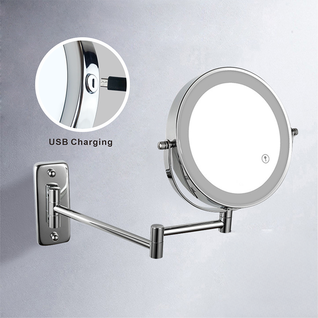 Anyvogue 7in Wall Mounted Smart LED Makeup Mirror Double Sided Touch Dimming Adjustable 7x Magnification USB Type-Makeup Mirror-PEROZ Accessories