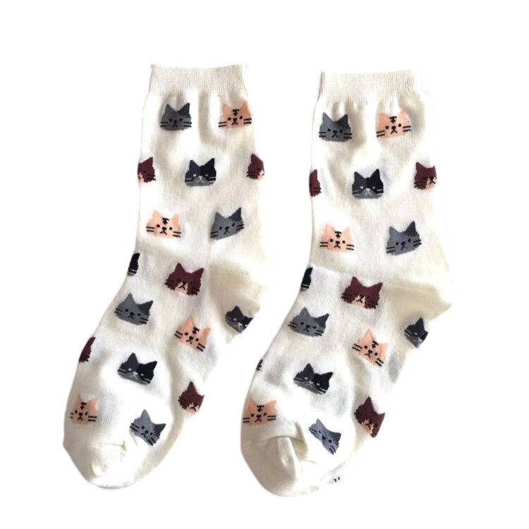 Anysox 5 Pairs White Cat Size 5-9 Fashion Socks High Quality Office Sports Bussiness Long Socks Cotton Solid Colors Skateboard Knitted Casual-Socks-PEROZ Accessories