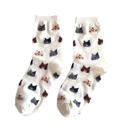 Anysox 5 Pairs White Cat Size 5-9 Fashion Socks High Quality Office Sports Bussiness Long Socks Cotton Solid Colors Skateboard Knitted Casual-Socks-PEROZ Accessories