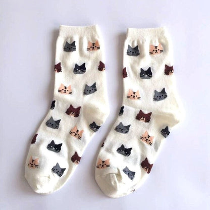Anysox 5 Pairs White Cat Size 5-9 Fashion Socks High Quality Office Sports Bussiness Long Socks Cotton Solid Colors Skateboard Knitted Casual-Socks-PEROZ Accessories