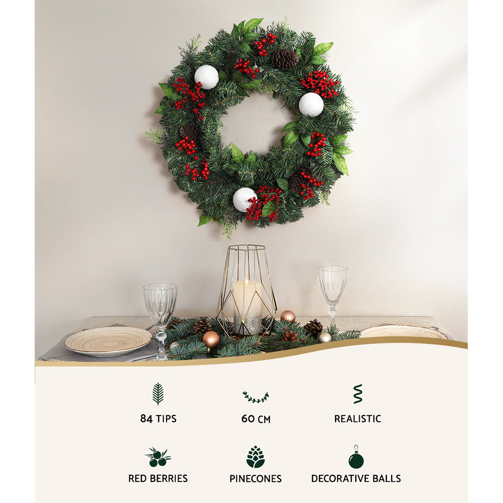 Jingle Jollys 2FT 60CM Christmas Wreath with Decor Xmas Tree Decoration-Occasions &gt; Christmas-PEROZ Accessories