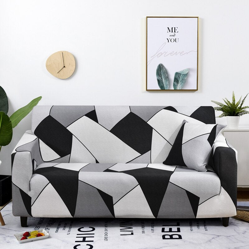 Anyhouz 3 Seater Sofa Cover Black White Geometric Style and Protection For Living Room Sofa Chair Elastic Stretchable Slipcover-Slipcovers-PEROZ Accessories