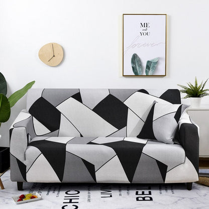 Anyhouz 3 Seater Sofa Cover Black White Geometric Style and Protection For Living Room Sofa Chair Elastic Stretchable Slipcover-Slipcovers-PEROZ Accessories