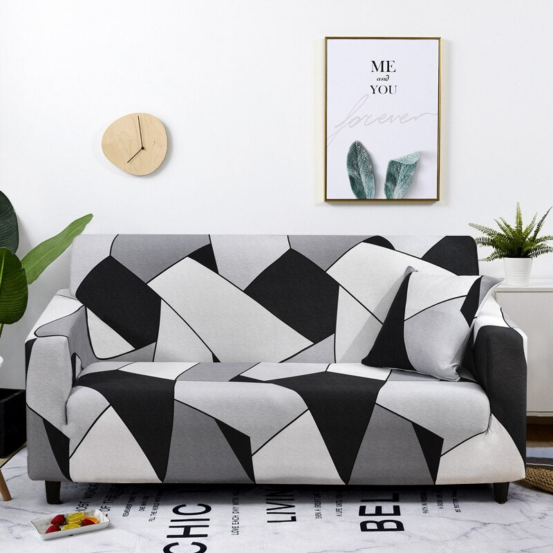 Anyhouz 1 Seater Sofa Cover Black White Geometric Style and Protection For Living Room Sofa Chair Elastic Stretchable Slipcover-Slipcovers-PEROZ Accessories