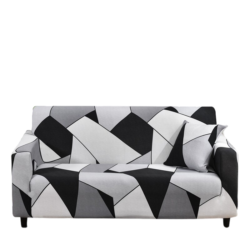 Anyhouz 4 Seater Sofa Cover Black White Geometric Style and Protection For Living Room Sofa Chair Elastic Stretchable Slipcover-Slipcovers-PEROZ Accessories