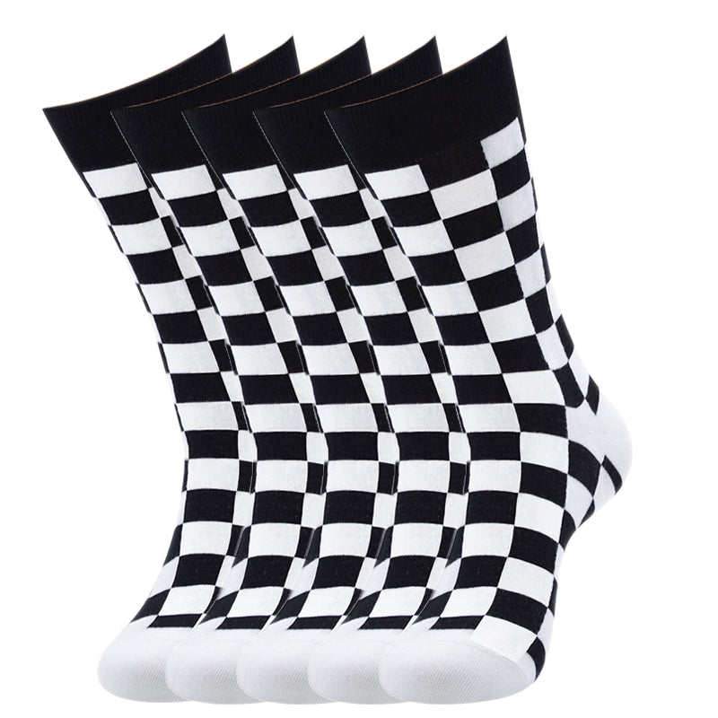 Anysox 5 Pairs Size 5-14 Fashion Socks Novelty Skateboard Squares Black and White Pattern Cotton for Women-Socks-PEROZ Accessories