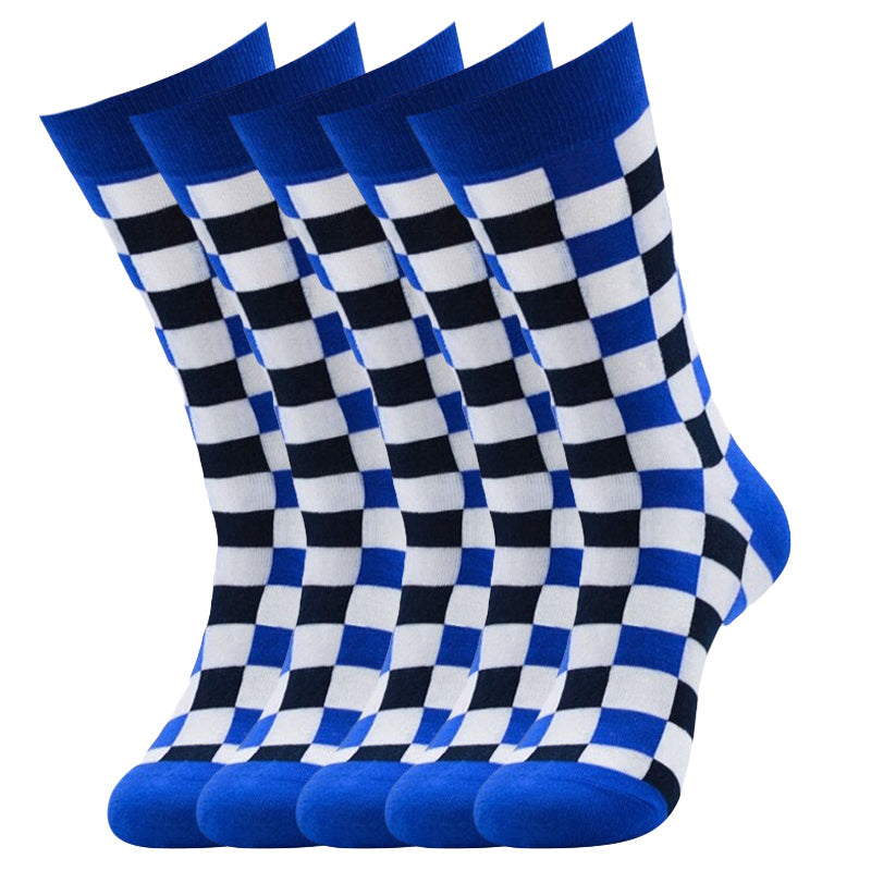 Anysox 5 Pairs Size 5-14 Fashion Socks Novelty Skateboard Squares Blue and White Pattern Cotton for Women Black-Socks-PEROZ Accessories