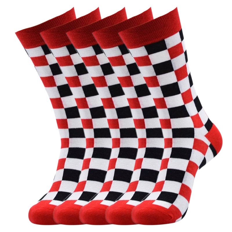 Anysox 5 Pairs Size 5-14 Fashion Socks Novelty Skateboard Squares Black and White Pattern Cotton for Women Red-Socks-PEROZ Accessories