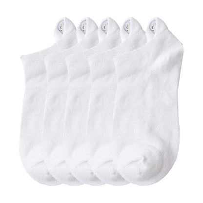 Anysox 5 Pairs One Size 4-5 White Fashion Funny Unisex Stereoscopic Heel Embroidered Women Candy Color Cotton Short Cute Socks-Socks-PEROZ Accessories